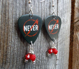 Metallica Through The Never Guitar Pick Earrings with Red Swarovski Crystal Dangles