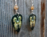 Metallica Skull Artwork Guitar Pick Earrings with Tan Pave Beads