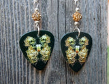 Metallica Skull Artwork Guitar Pick Earrings with Tan Pave Beads