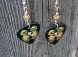 Metallica Skull Artwork Guitar Pick Earrings with Tan Pave Beads