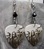 Metallica Group Picture Guitar Pick Earrings with Black Swarovski Crystals