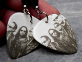 Metallica Group Picture Guitar Pick Earrings with Black Swarovski Crystals