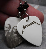 Metallica Group Picture Guitar Pick Earrings with Black Swarovski Crystals