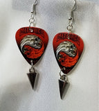 Metallica Yin Yang Guitar Pick Earrings with Silver Spike Dangles