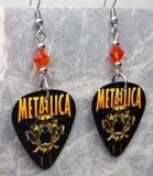 Metallica Screaming Skull Logo Guitar Pick Earrings with Fire Opal Swarovski Crystals