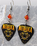 Metallica Screaming Skull Logo Guitar Pick Earrings with Fire Opal Swarovski Crystals