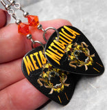 Metallica Screaming Skull Logo Guitar Pick Earrings with Fire Opal Swarovski Crystals