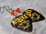 Metallica Screaming Skull Logo Guitar Pick Earrings with Fire Opal Swarovski Crystals