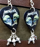 Metallica Skulls Guitar Pick Earrings with Metallic Silver Swarovski Crystal Dangles