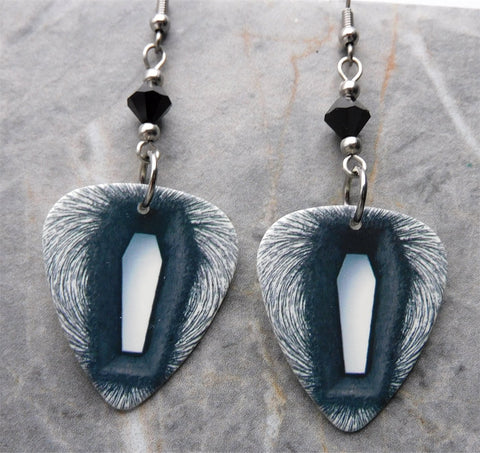 Metallica Death Magnetic Guitar Pick Earrings with Black Swarovski Crystals