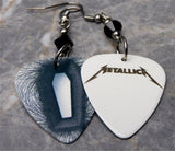 Metallica Death Magnetic Guitar Pick Earrings with Black Swarovski Crystals