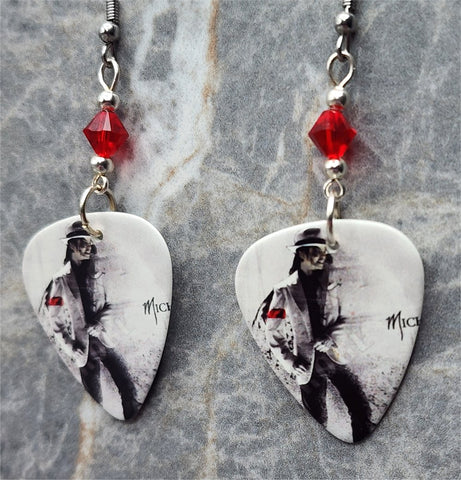 Michael Jackson Guitar Pick Earrings with Red Swarovski Crystals