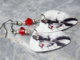 Michael Jackson Guitar Pick Earrings with Red Swarovski Crystals