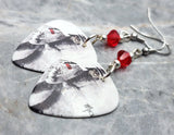 Michael Jackson Guitar Pick Earrings with Red Swarovski Crystals