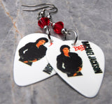Michael Jackson Bad Guitar Pick Earrings with Red Swarovski Crystals