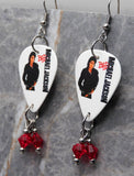 Michael Jackson Bad Guitar Pick Earrings with Red Swarovski Crystal Dangles