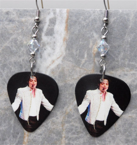 Michael Jackson on Stage Guitar Pick Earrings with Clear ABx2 Swarovski Crystals