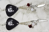 Michael Myers Halloween Guitar Pick Earrings with Knife Charm and Swarovski Crystal Dangles