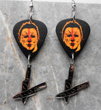 Halloween Movie Michael Myers Guitar Pick Earrings with Stainless Steel Knives Charm Dangles