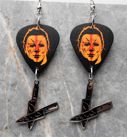 Halloween Movie Michael Myers Guitar Pick Earrings with Stainless Steel Knives Charm Dangles