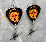 Halloween Movie Michael Myers Guitar Pick Earrings with Stainless Steel Knives Charm Dangles