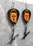 Halloween Movie Michael Myers Guitar Pick Earrings with Stainless Steel Knives Charm Dangles