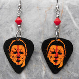 Halloween Movie Michael Myers Guitar Pick Earrings with Opaque Red Swarovski Crystals