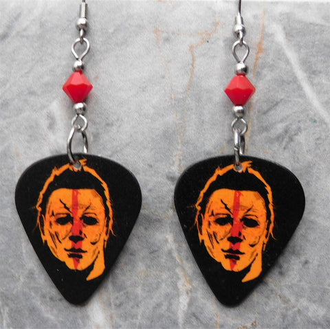 Halloween Movie Michael Myers Guitar Pick Earrings with Opaque Red Swarovski Crystals