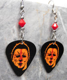 Halloween Movie Michael Myers Guitar Pick Earrings with Opaque Red Swarovski Crystals
