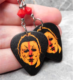 Halloween Movie Michael Myers Guitar Pick Earrings with Opaque Red Swarovski Crystals