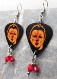 Halloween Movie Michael Myers Guitar Pick Earrings with Opaque Red Swarovski Crystal Dangles