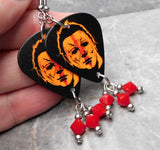 Halloween Movie Michael Myers Guitar Pick Earrings with Opaque Red Swarovski Crystal Dangles