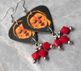 Halloween Movie Michael Myers Guitar Pick Earrings with Opaque Red Swarovski Crystal Dangles