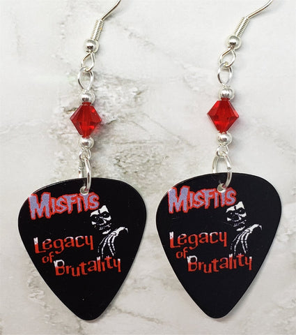 Misfits Legacy of Brutality Guitar Pick Earrings with Red Swarovski Crystals