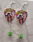 Misfits Famous Monsters Guitar Pick Earrings with Green Pave Bead Dangles