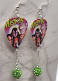 Misfits Famous Monsters Guitar Pick Earrings with Green Pave Bead Dangles