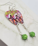 Misfits Famous Monsters Guitar Pick Earrings with Green Pave Bead Dangles