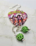 Misfits Famous Monsters Guitar Pick Earrings with Green Pave Bead Dangles