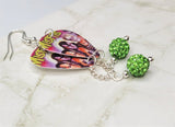 Misfits Famous Monsters Guitar Pick Earrings with Green Pave Bead Dangles