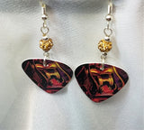 Motorhead Orgasmatron Guitar Pick Earrings with Brown Pave Beads