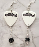 Motorhead Guitar Pick Earrings with Black to White Ombre Pave Bead Dangles