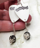 Motorhead Guitar Pick Earrings with Black to White Ombre Pave Bead Dangles