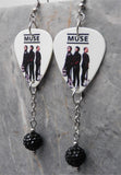 Muse Group Photo Guitar Pick Earrings with Black Pave Bead Dangles