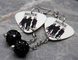 Muse Group Photo Guitar Pick Earrings with Black Pave Bead Dangles