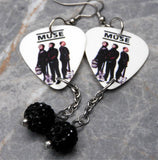 Muse Group Photo Guitar Pick Earrings with Black Pave Bead Dangles