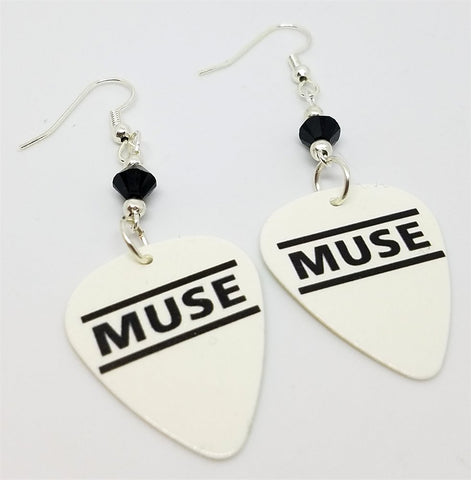 Muse Guitar Pick Earrings with Black Swarovski Crystals