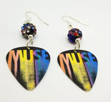 Muse The Resistance Tour 2010 Guitar Pick Earrings with MultiColor Pave Beads