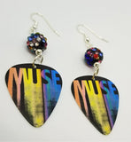 Muse The Resistance Tour 2010 Guitar Pick Earrings with MultiColor Pave Beads
