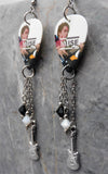 Matt Bellamy of Muse Guitar Pick Earrings with Stainless Steel Charm and Swarovski Crystal Dangles