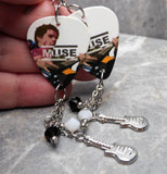 Matt Bellamy of Muse Guitar Pick Earrings with Stainless Steel Charm and Swarovski Crystal Dangles